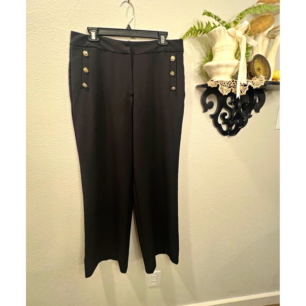 Cato Black High Rise Straight Leg Stretch Button Detail Dress Pants Sz 14